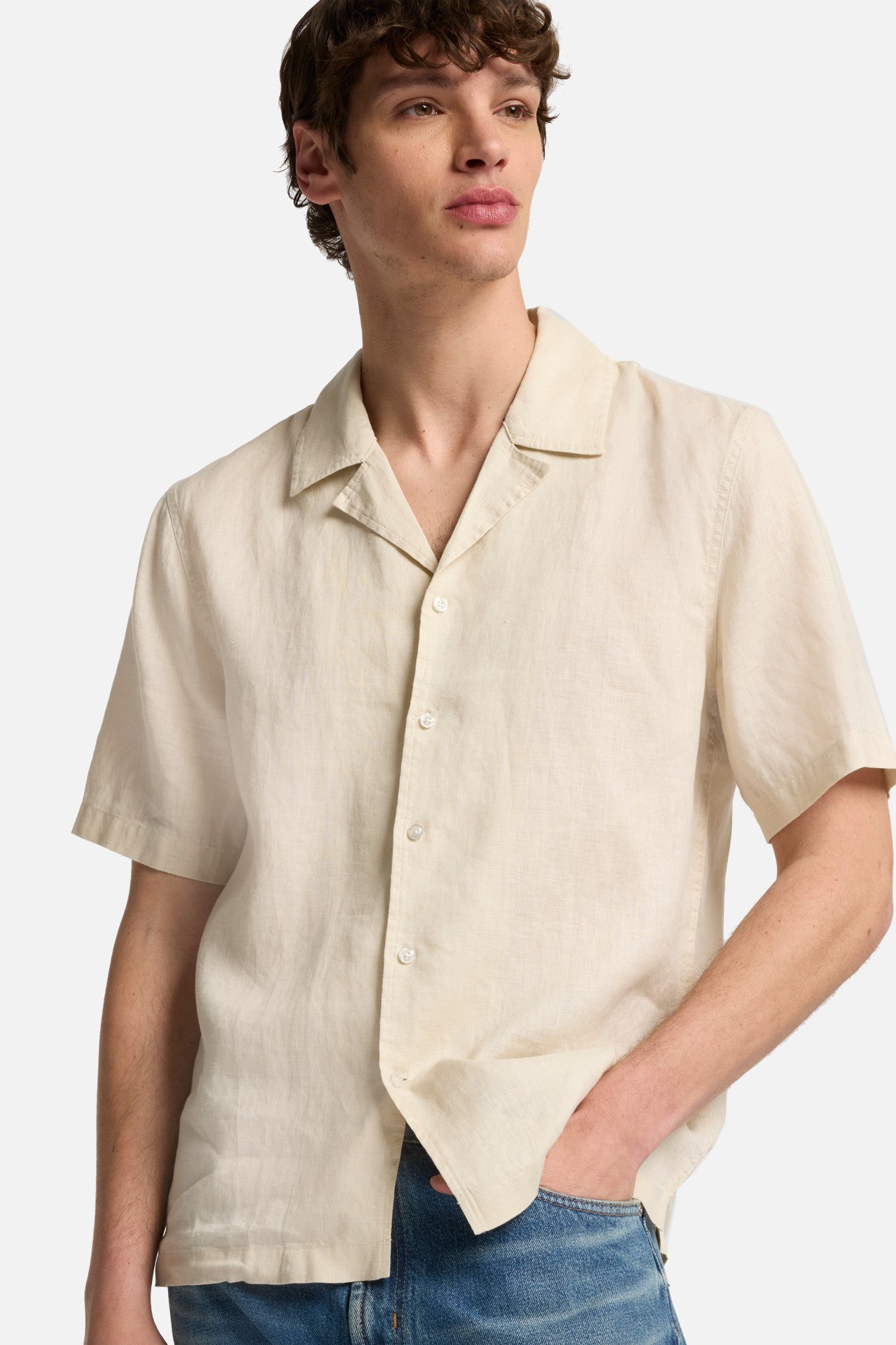 Linen Camp Shirt in Bone | 7 For All Mankind