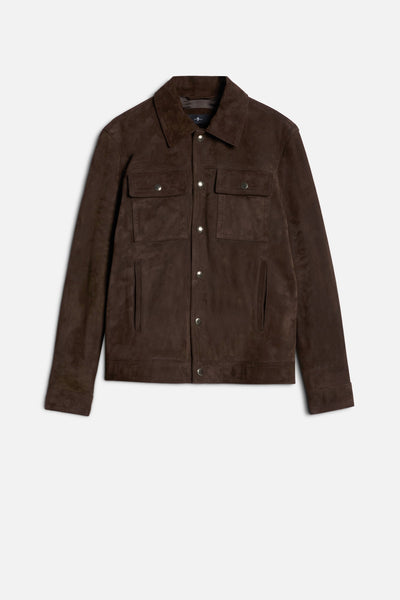 MODERN TRUCKER JACKET in Suede Espresso
