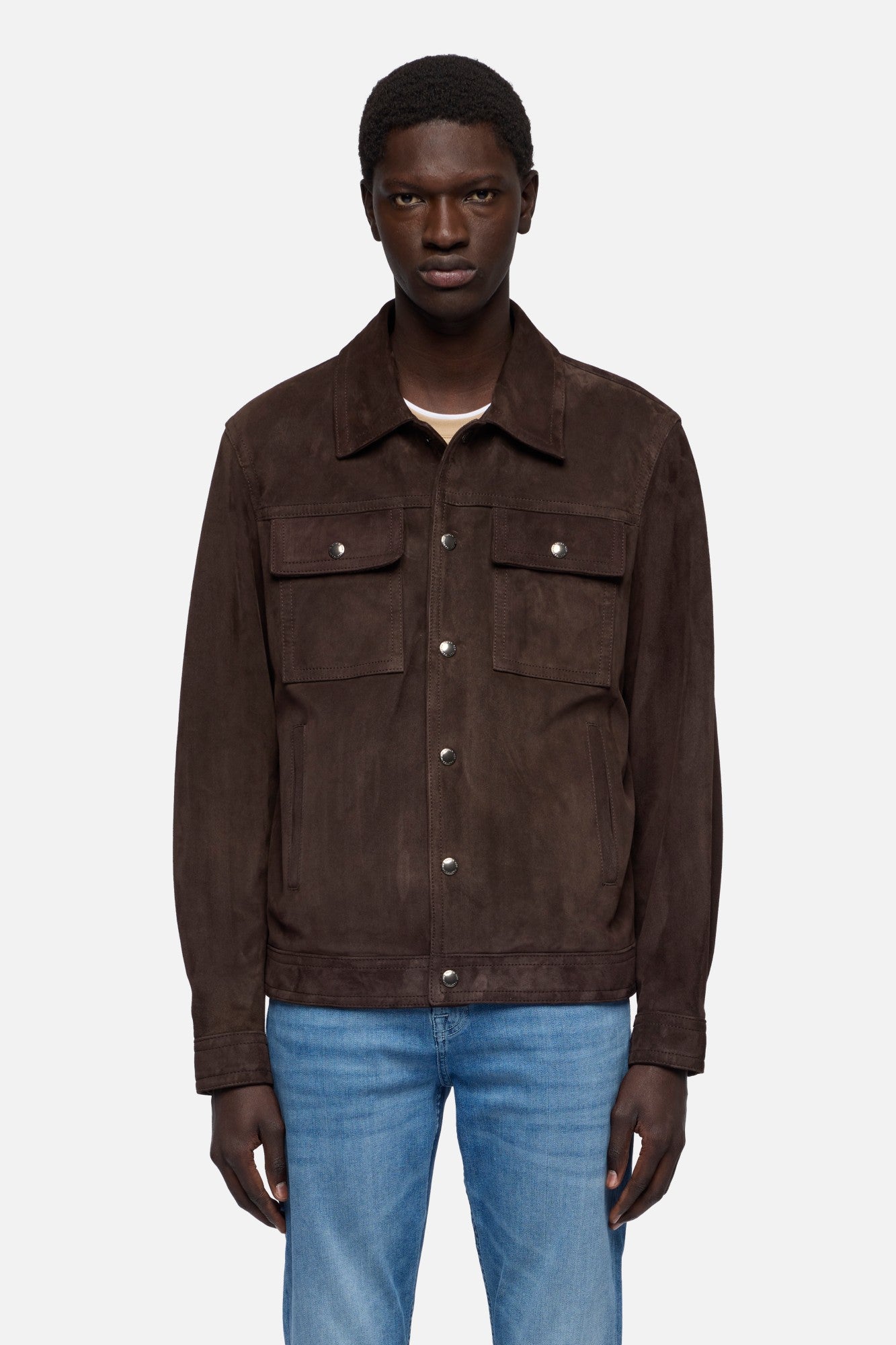MODERN TRUCKER JACKET in Suede Espresso | 7 For All Mankind