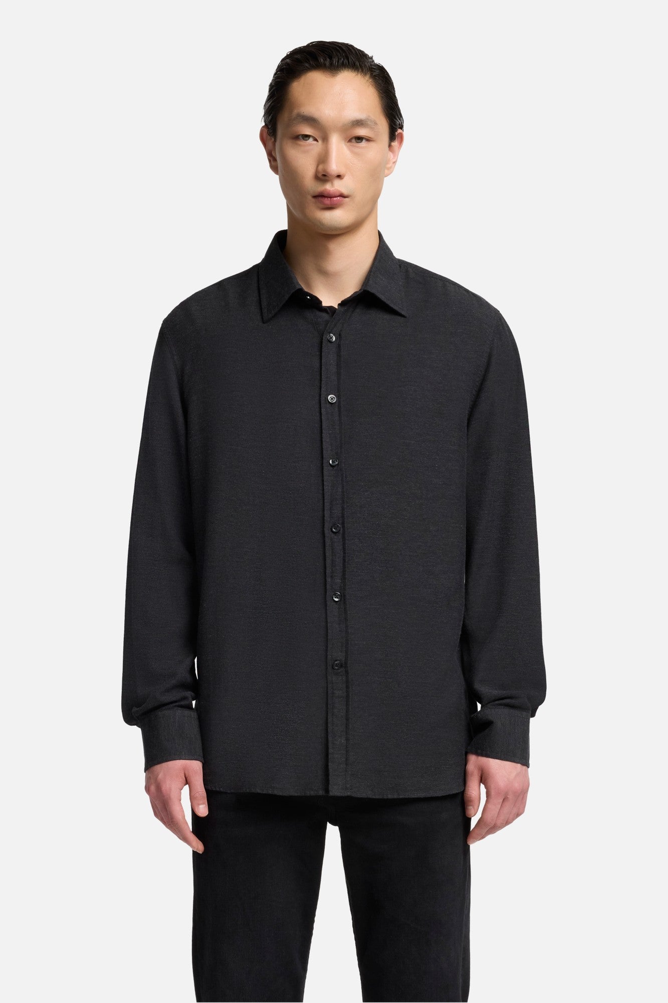 Cotton-Cashmere Button Up Shirt in Dark Grey | 7 For All Mankind