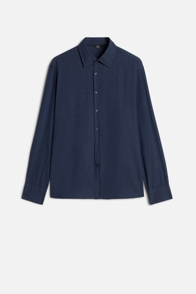 Cotton-Cashmere Button Up Shirt in Navy