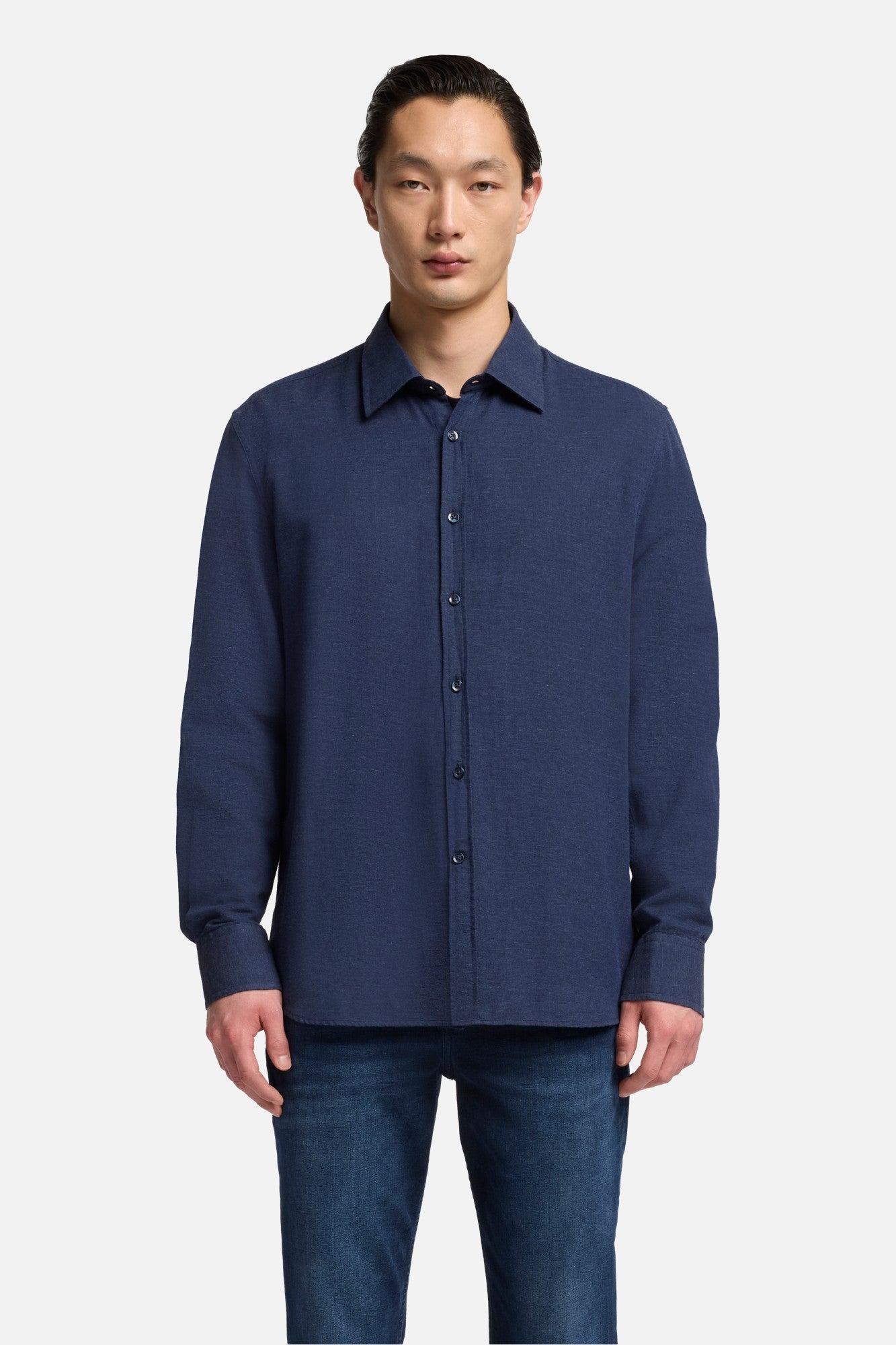 Cotton-Cashmere Button Up Shirt in Navy | 7 For All Mankind