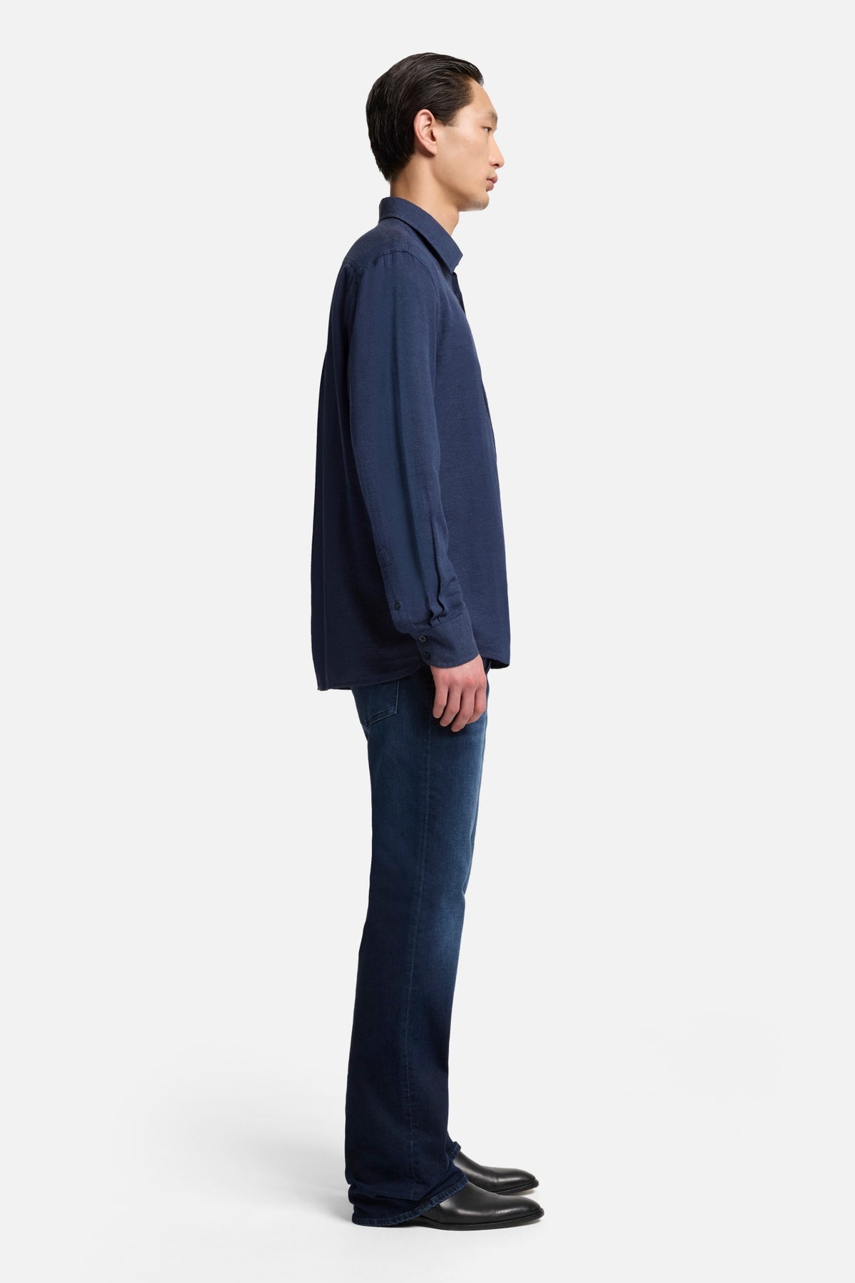 navy blue dress shirt with jeans 7 For All Mankind Cotton-Cashmere Button Up Shirt in Navy