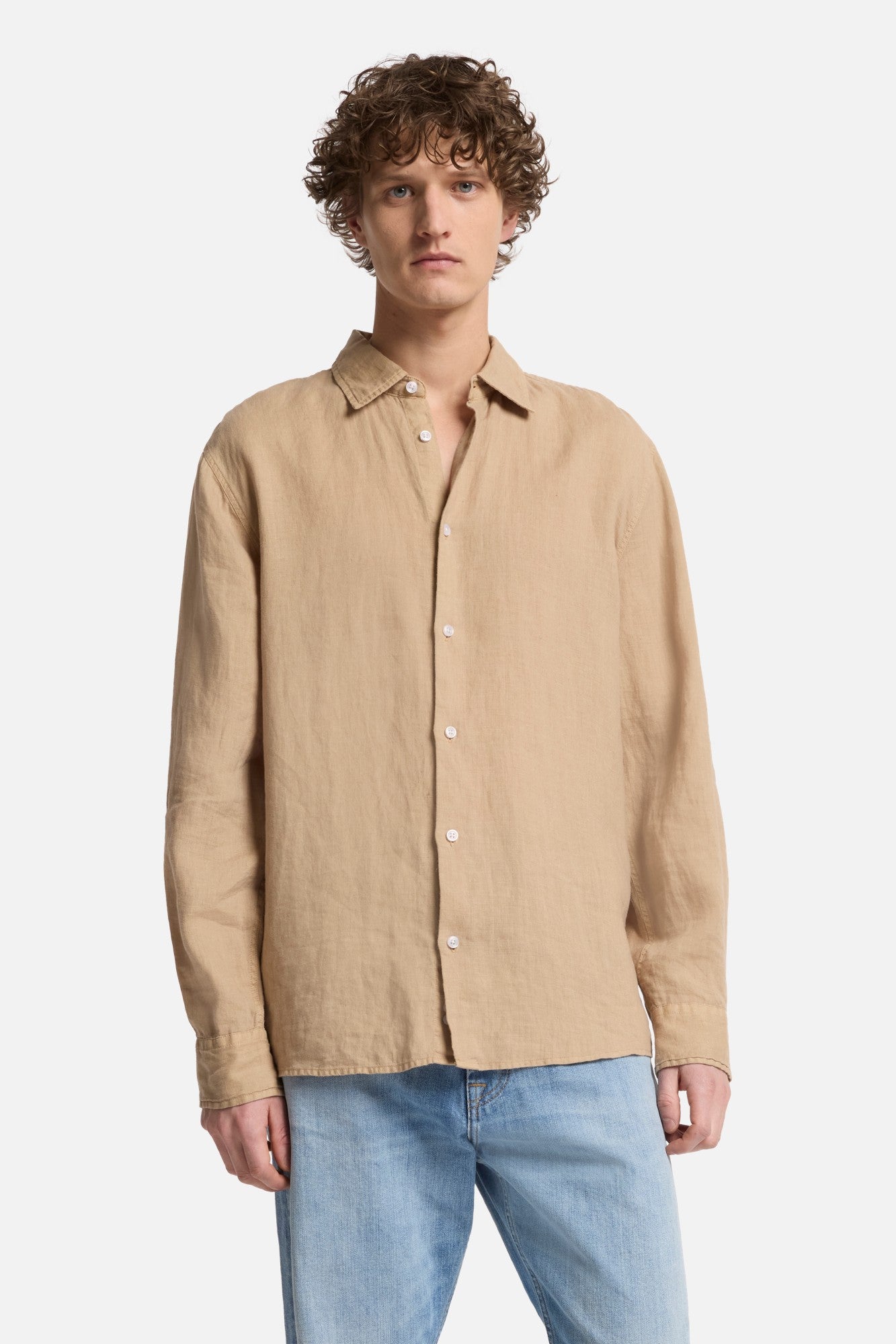 Classic Linen Button Up Shirt in Taupe | 7 For All Mankind