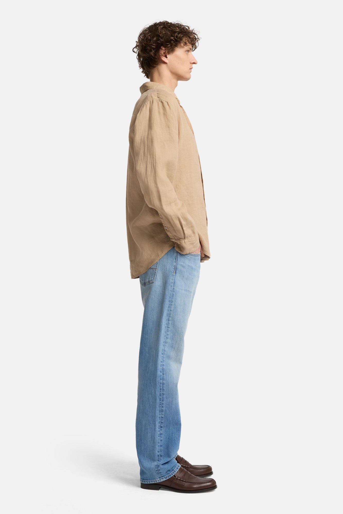 Classic Linen Button Up Shirt in Taupe | 7 For All Mankind