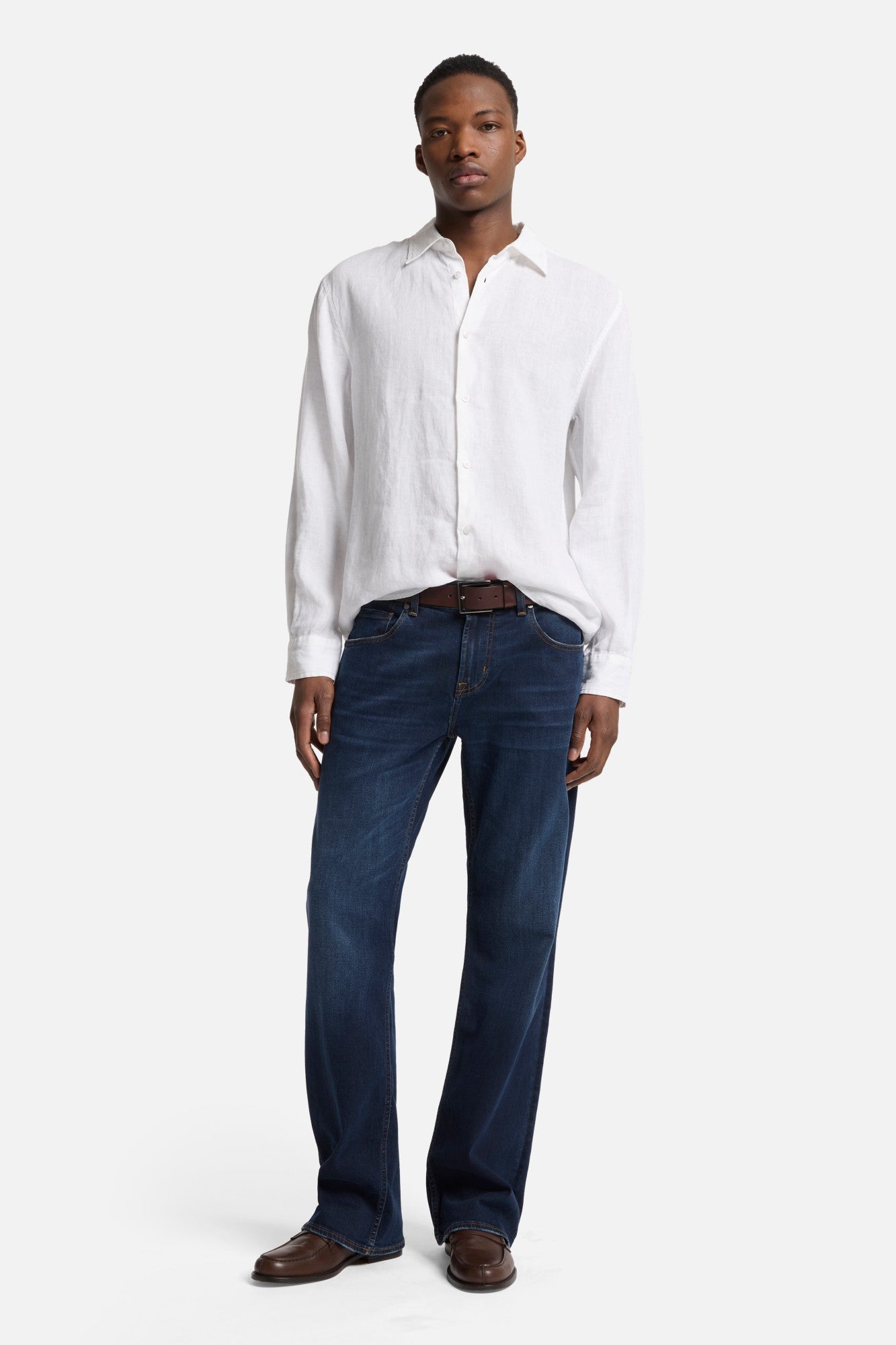 Classic Linen Button Up Shirt in White | 7 For All Mankind