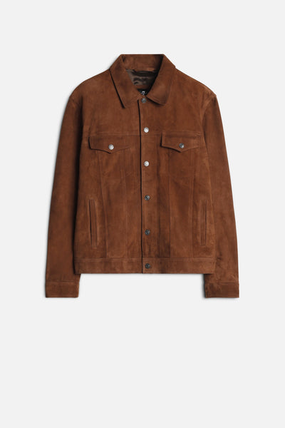 Suede Trucker Jacket in Camel