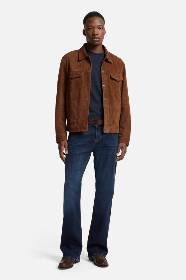 Suede Trucker Jacket in Camel
