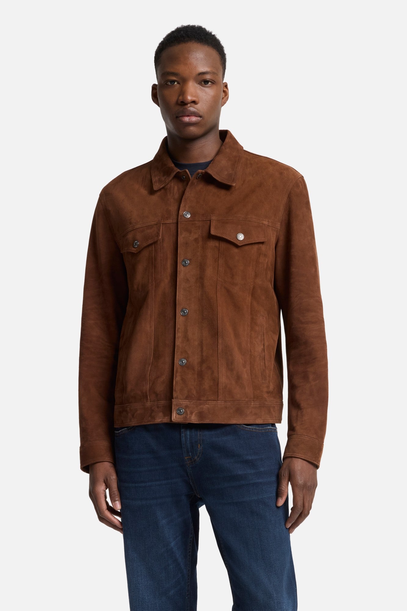 Suede Trucker Jacket in Camel | 7 For All Mankind