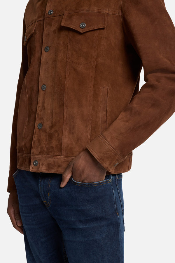 Suede Trucker Jacket in Camel