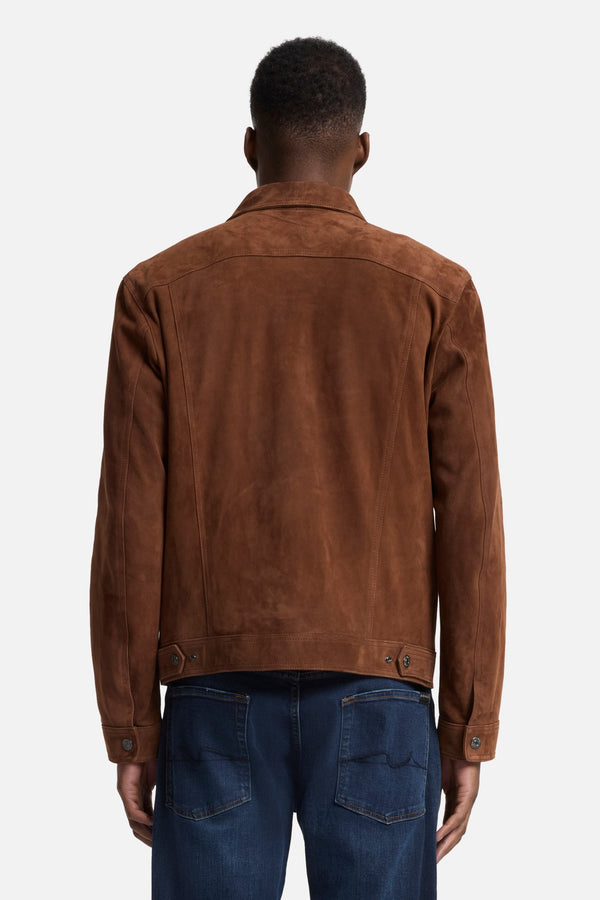 Suede Trucker Jacket in Camel