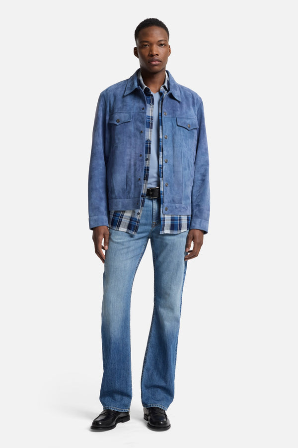 Suede Trucker Jacket in Dusty Blue