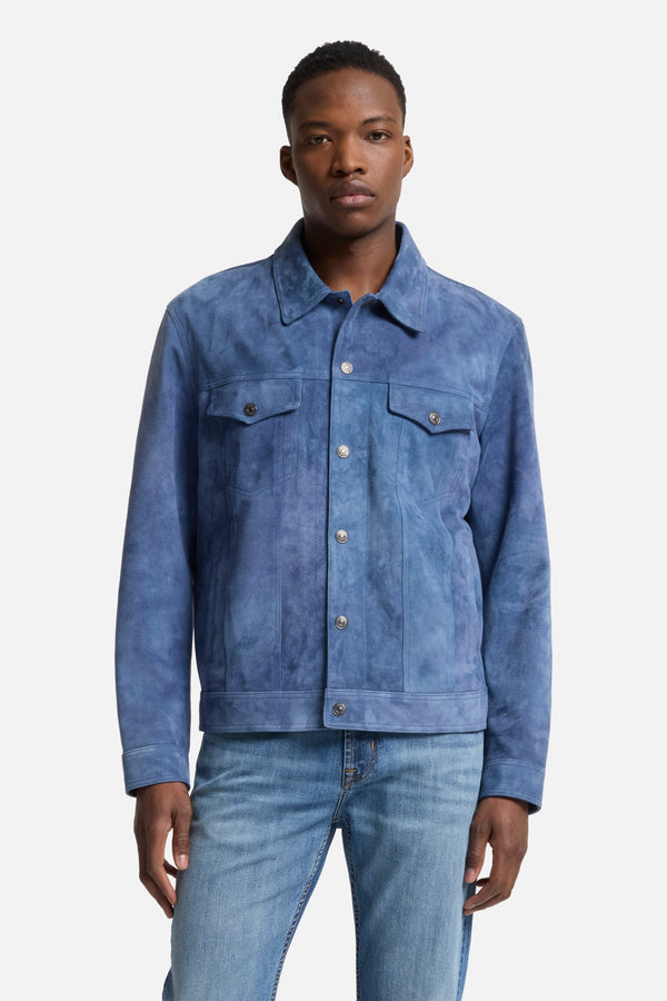 Suede Trucker Jacket in Dusty Blue