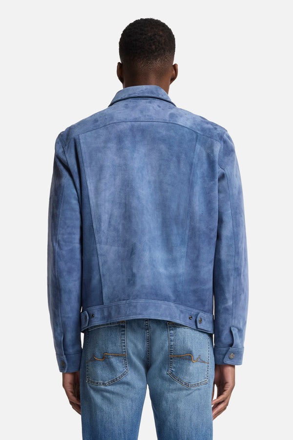 Suede Trucker Jacket in Dusty Blue