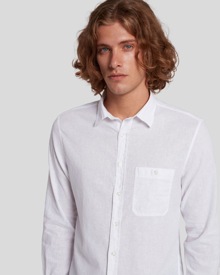 Linen Blend Button Up Shirt in White