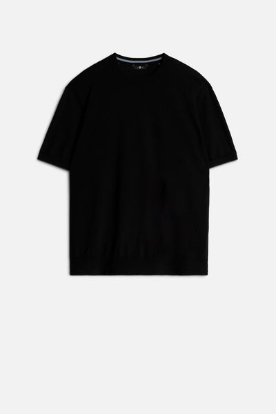 Classic Cotton Short Sleeve Sweater in Black