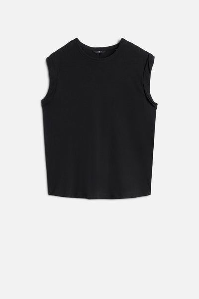 Linen Blend Muscle Tee in Black