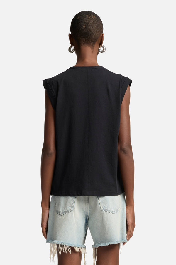 Linen Blend Muscle Tee in Black