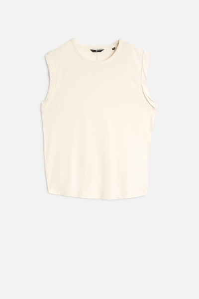 Linen Blend Muscle Tee in Ivory