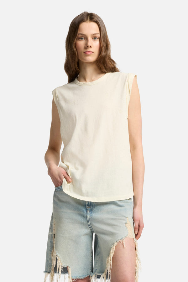 Linen Blend Muscle Tee in Ivory