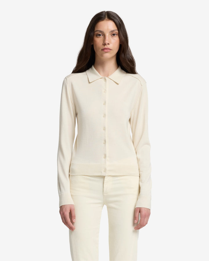Cashmere Polo Cardigan in Ice White