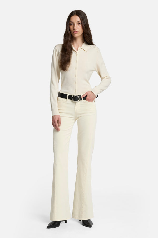 Cashmere Polo Cardigan in Ice White