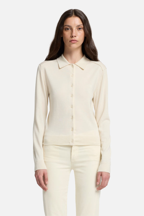 Cashmere Polo Cardigan in Ice White