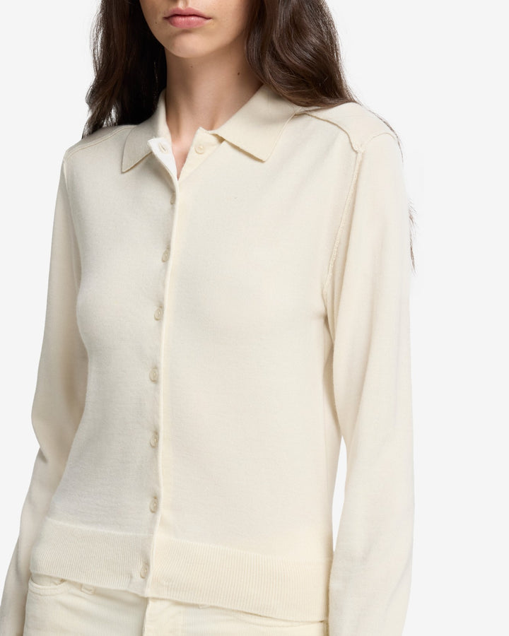 Cashmere Polo Cardigan in Ice White
