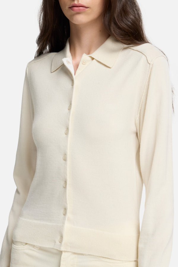 Cashmere Polo Cardigan in Ice White