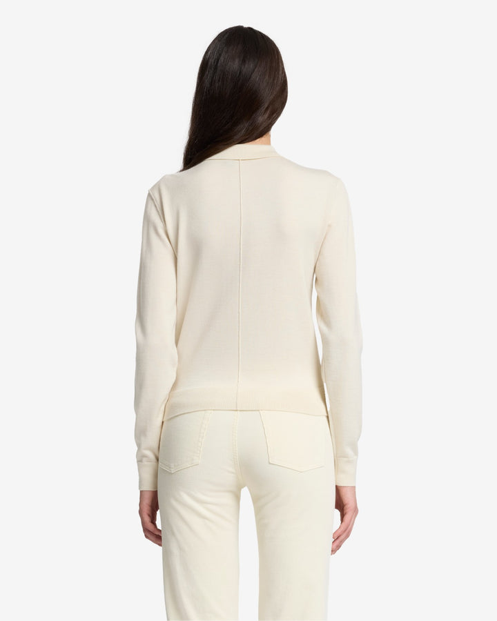 Cashmere Polo Cardigan in Ice White