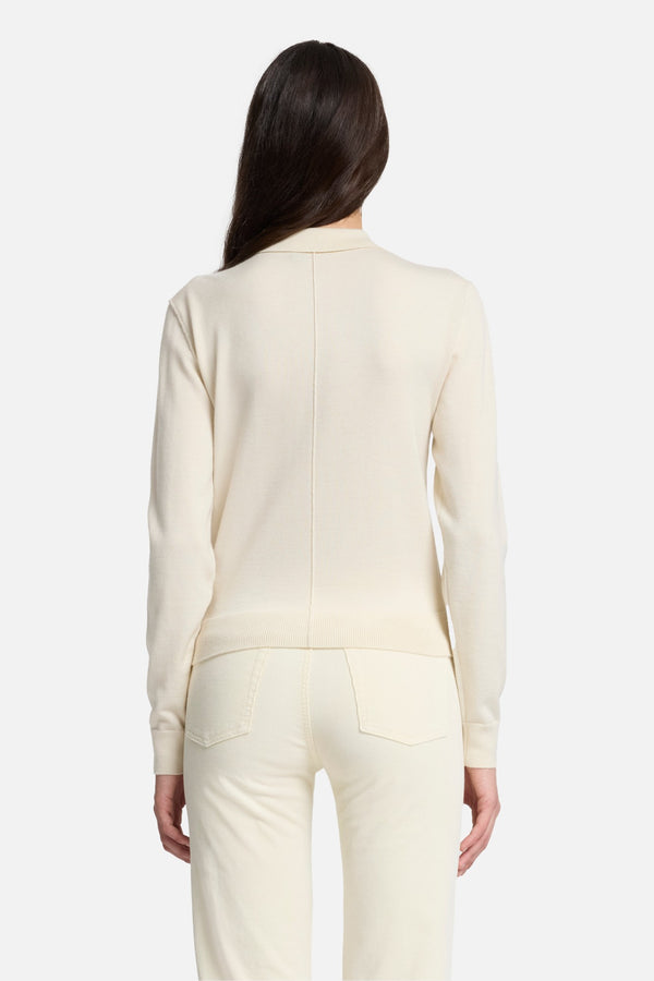 Cashmere Polo Cardigan in Ice White