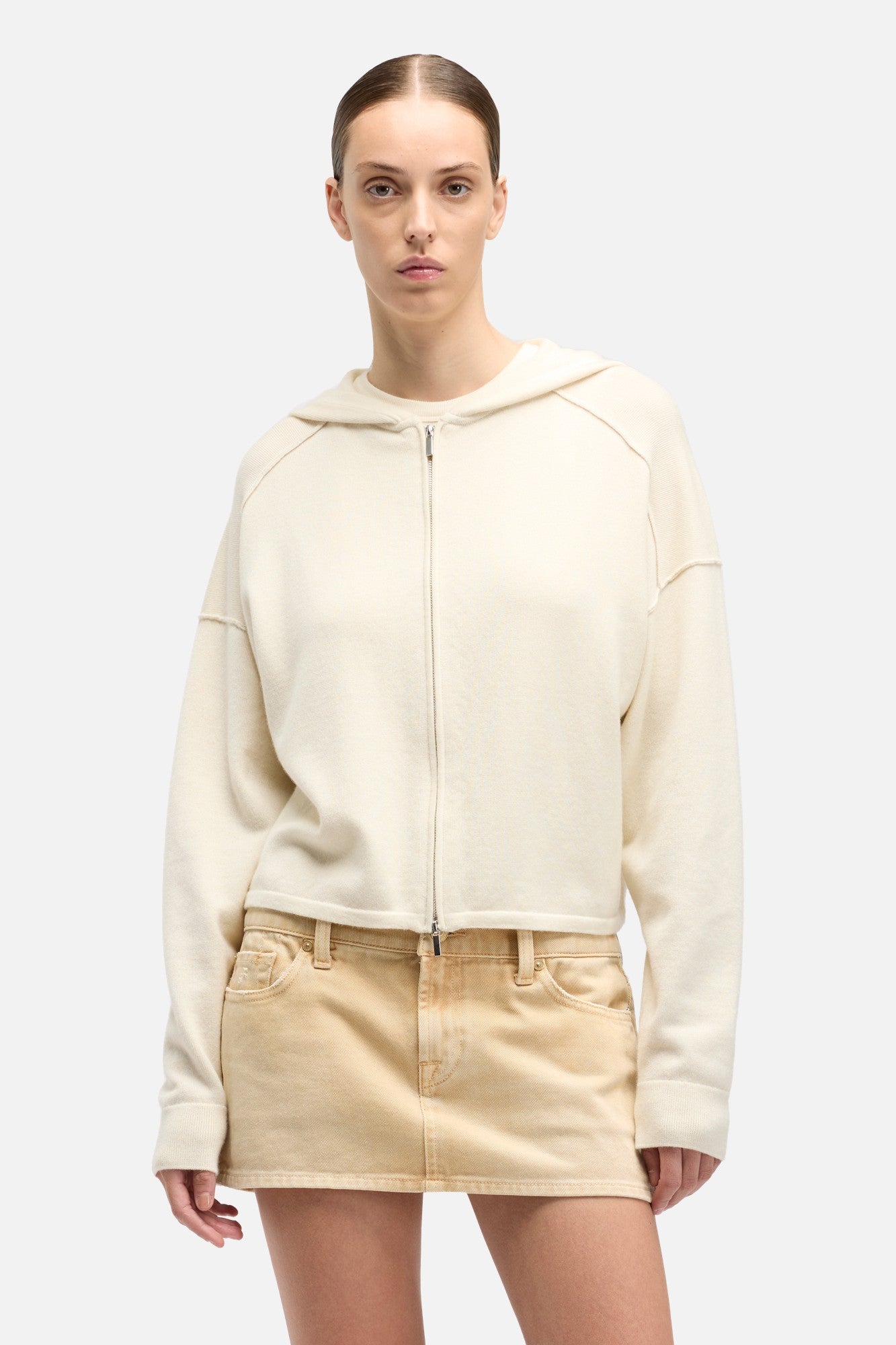 Cashmere Zipper Hoodie in Ice White | 7 For All Mankind