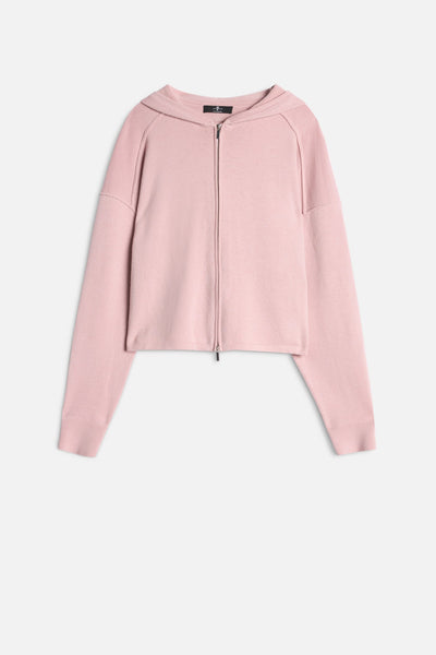 Cashmere Zipper Hoodie in Soft Pink