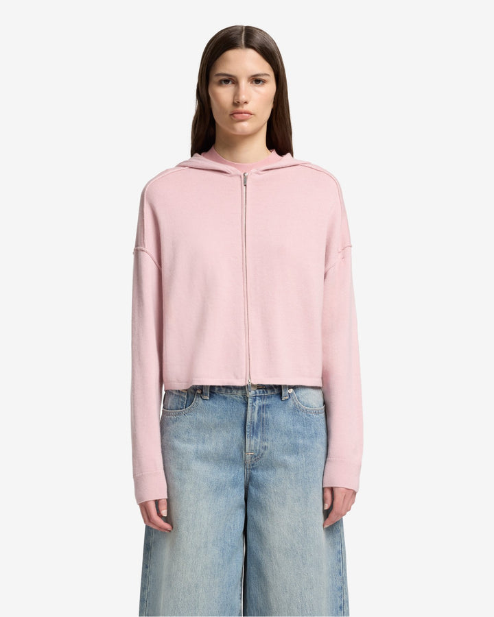 Cashmere Zipper Hoodie in Soft Pink