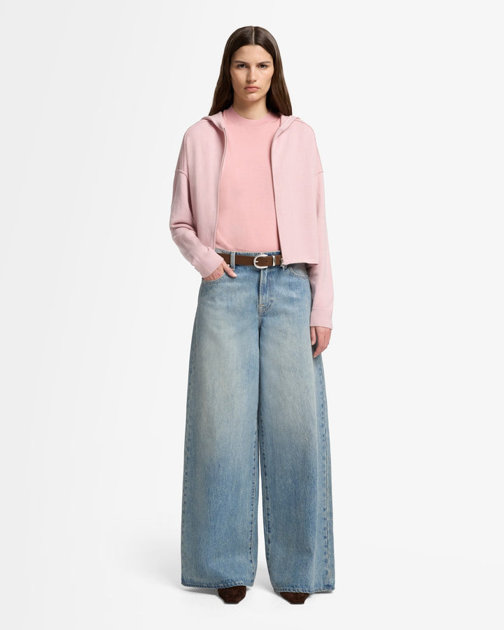 Cashmere Zipper Hoodie in Soft Pink