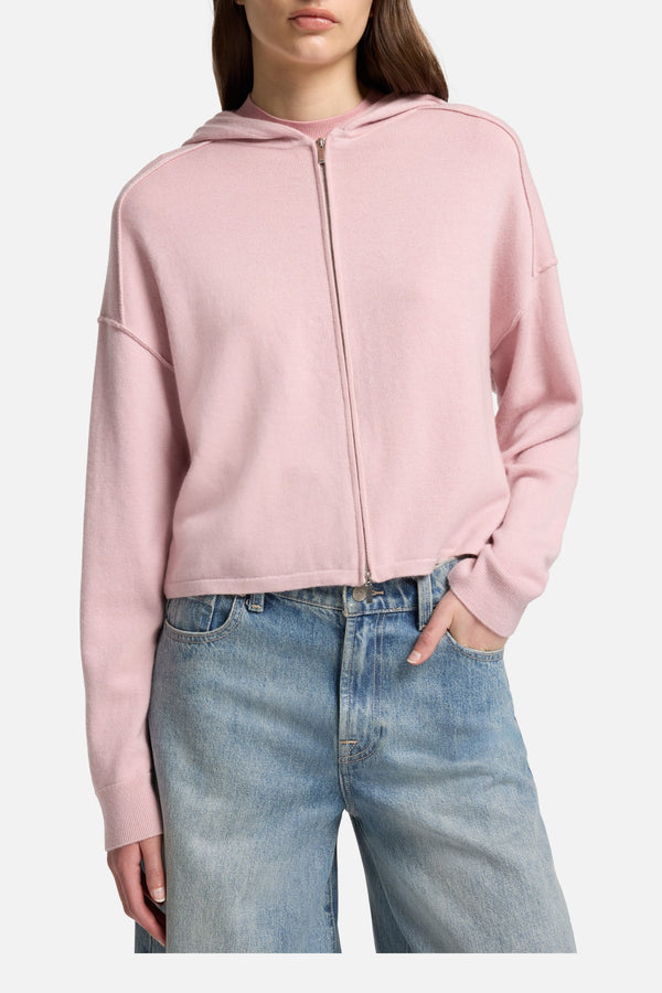 Cashmere Zipper Hoodie in Soft Pink