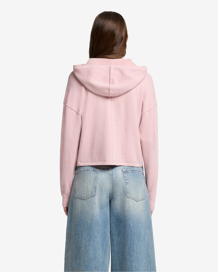 Cashmere Zipper Hoodie in Soft Pink