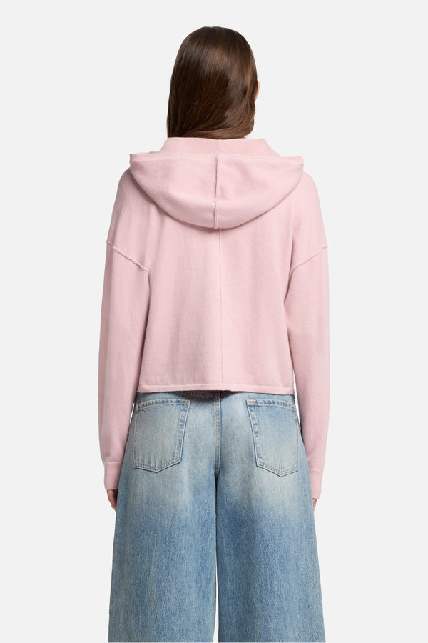 Cashmere Zipper Hoodie in Soft Pink