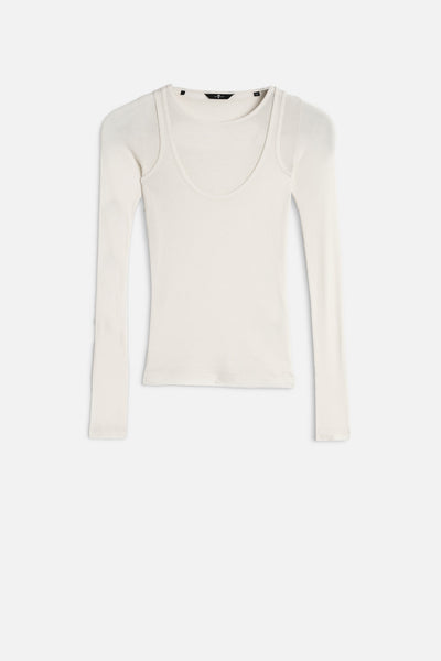 DOUBLE LAYER LONG SLEEVE TOP Rib Solitary Star