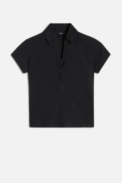 Ribbed Henley Polo in Black