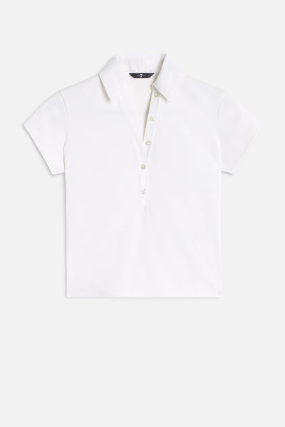 Ribbed Henley Polo in Optical White