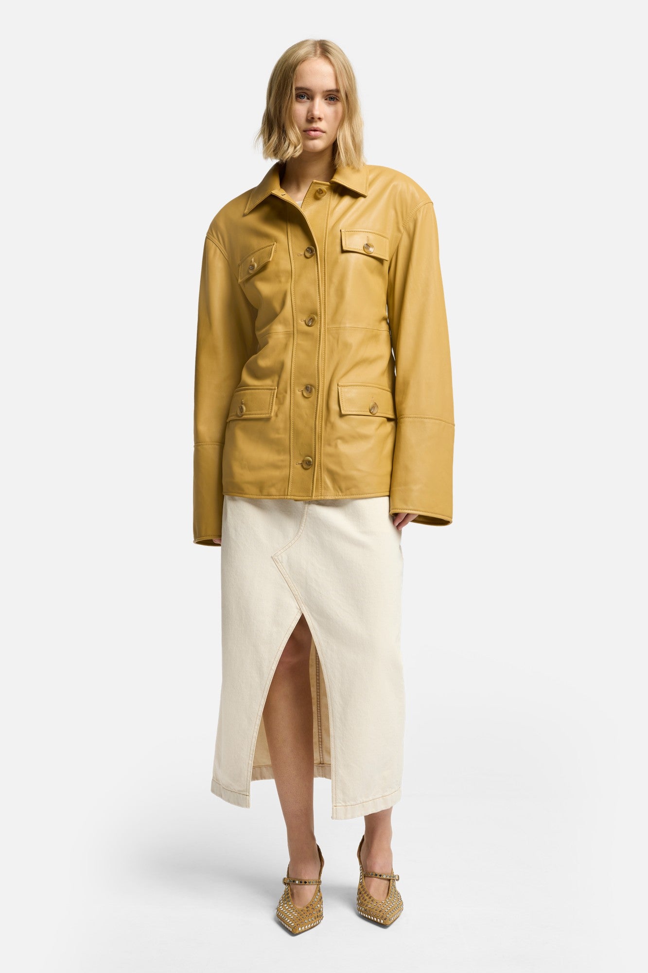 Sahariana Leather Cropped Trench in Honey | 7 For All Mankind