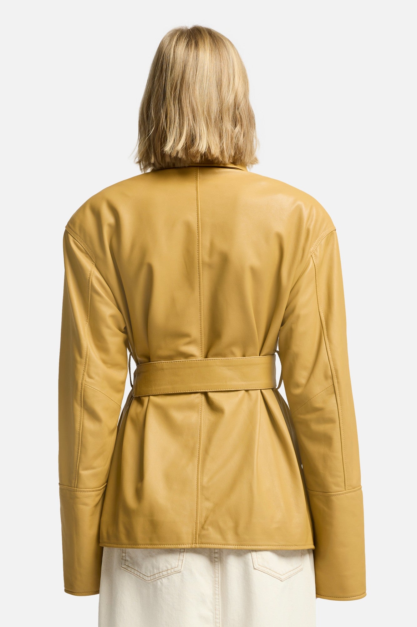 Sahariana Leather Cropped Trench in Honey | 7 For All Mankind