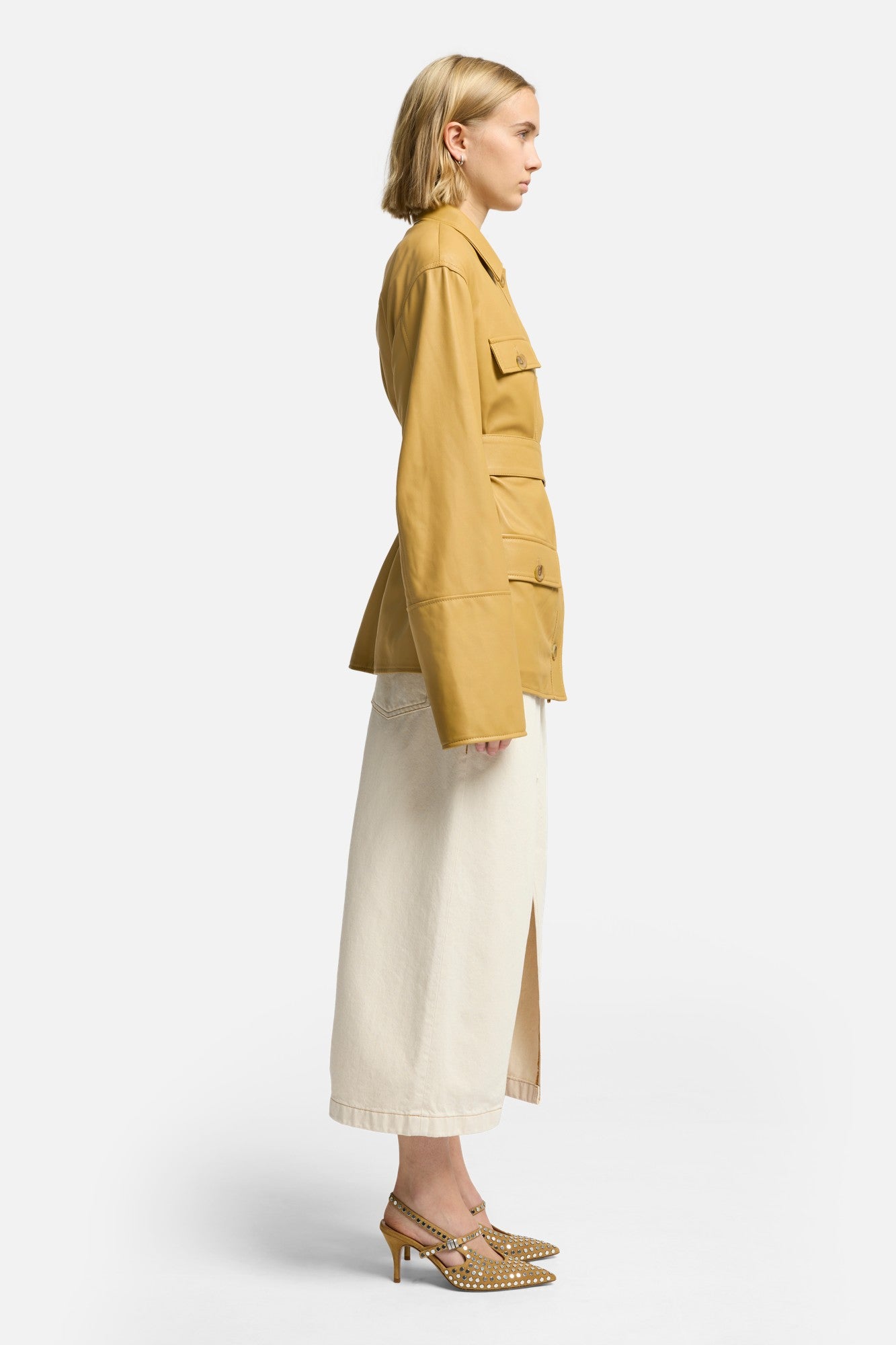 Sahariana Leather Cropped Trench in Honey | 7 For All Mankind