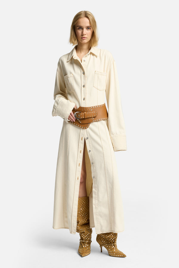 Denim Maxi Shirtdress in Solitary Star