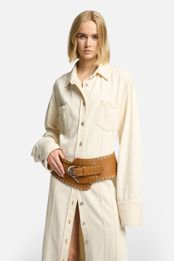 Denim Maxi Shirtdress in Solitary Star