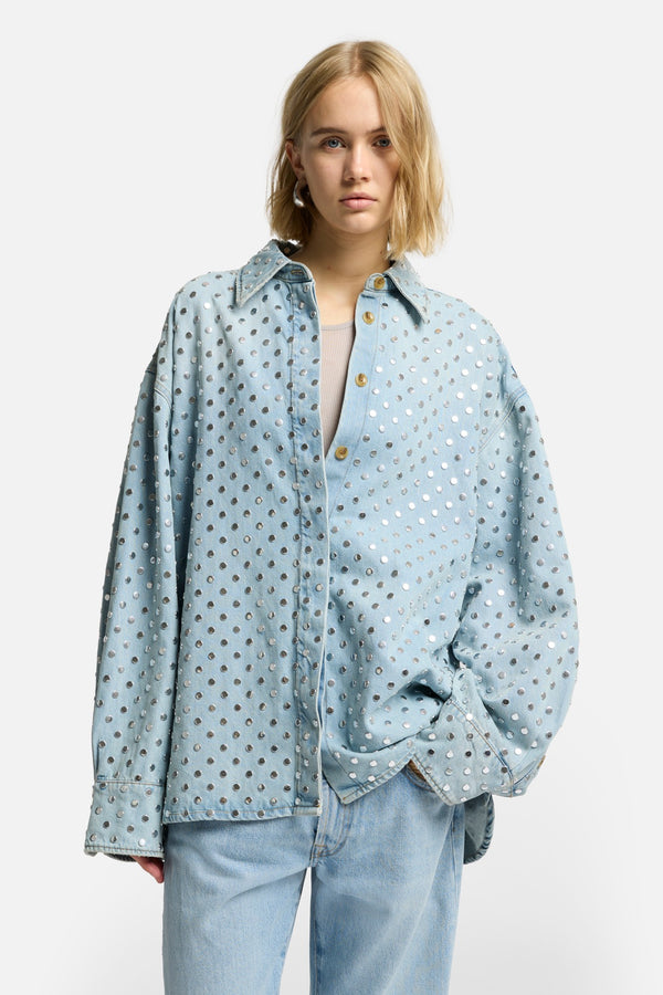 Studded Denim Overshirt in Bleach