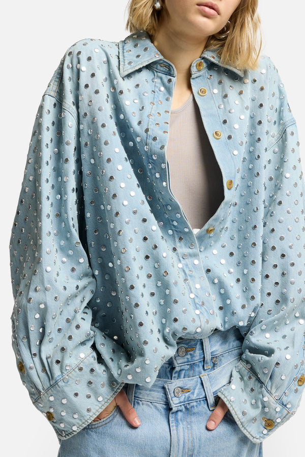 Studded Denim Overshirt in Bleach