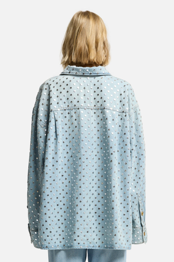 Studded Denim Overshirt in Bleach