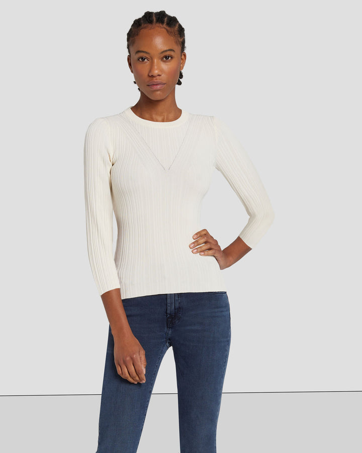 White ribbed discount crew neck top